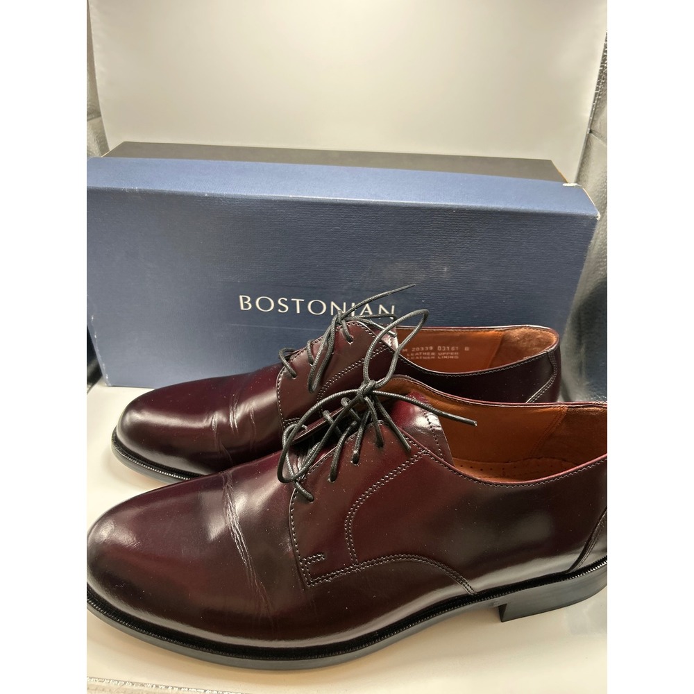 Bostonian Derby Shoes Mens 10 Burgundy Leather Plain Toe Dress Shoes